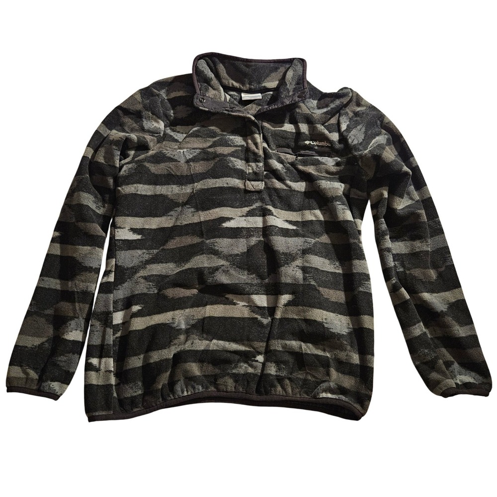 Columbia Fleece‎ Pullover XL Gray Black Print Snap Button